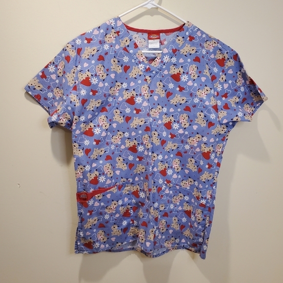 Dickies Women's Heart and Dogs Print Scrub top size S - Picture 3 of 10